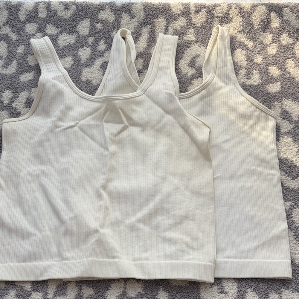 a new day Women's Cream Ribbed Tank Tops